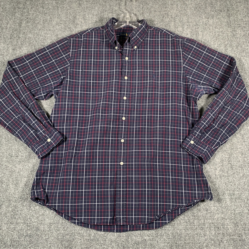 Ralph Lauren Shirt Mens XL Blue Red Plaid Long Sleeve Button Down Custom Fit